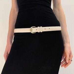 80s Cream Leather Belt with Brass Buckle